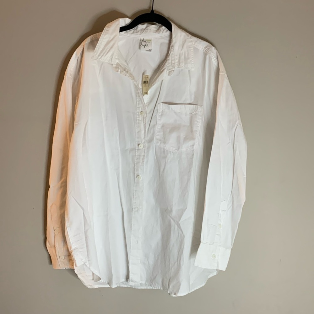 Aerie White Polo Collar Long Sleeve Button Down Shirt